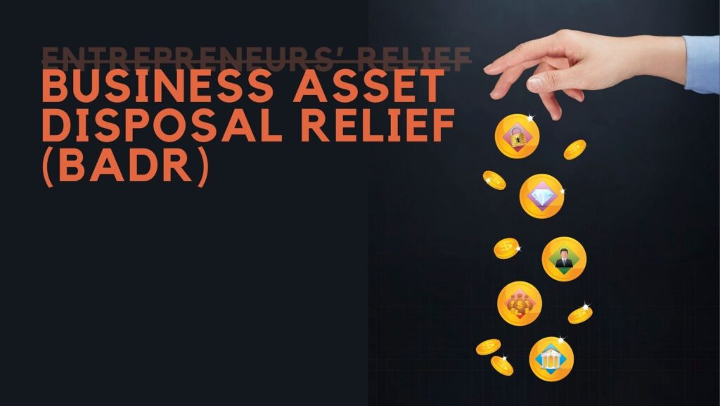 a person's hand dropping animated coins with icons representing different assets in terms of Business Asset Disposal Relief