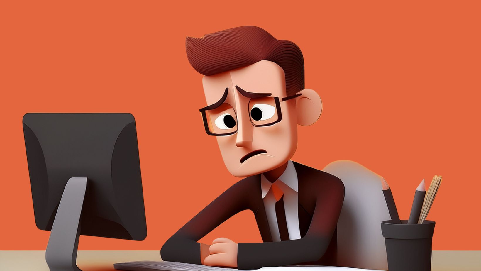 a worried man looking at a computer screen