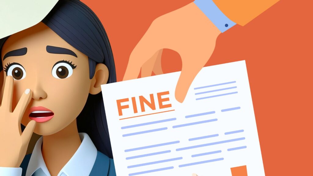animated person peeping through fingers at a monetary fine being held next to them, representing HMRC increasing fines